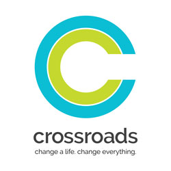 Crossroads Logo with tagline "Change a life. Change everything."